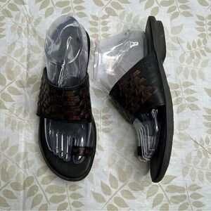 Born Lotte Brown Black Woven Leather Sandals Toe Ring 60903 Woman’s Size 8